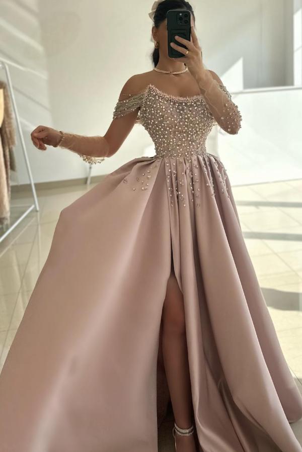 Moderne Abendkleider Lang Rosa Ballkleider Abiballkleider mit Glitzer-babyonlinedressde