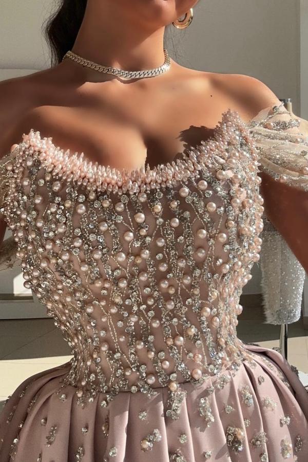 Moderne Abendkleider Lang Rosa Ballkleider Abiballkleider mit Glitzer-babyonlinedressde