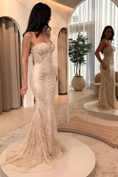 Champagner Abendkleid Lang Spitze Ballkleid Abendmoden Glitzer