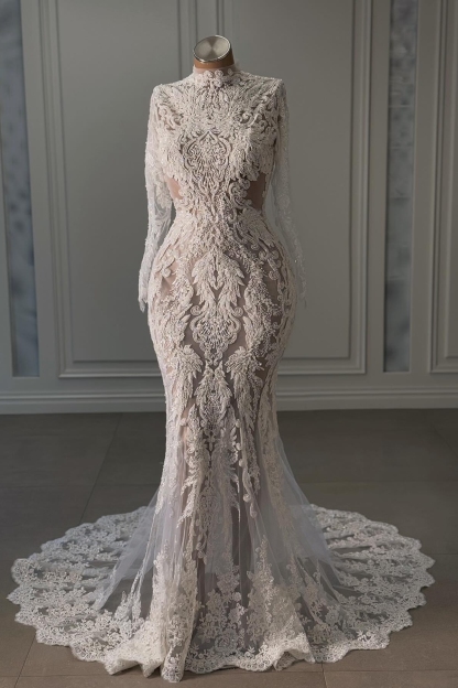 Sexy Hochzeitskleider Spitze Brautkleider Meerjungfrau mit Ärmel