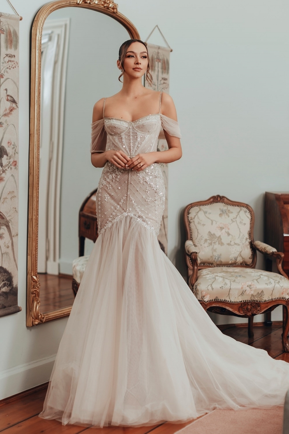 Schöne Brautkleider Meerjungfrau Stil Glitzer Hochzeitskleid Online