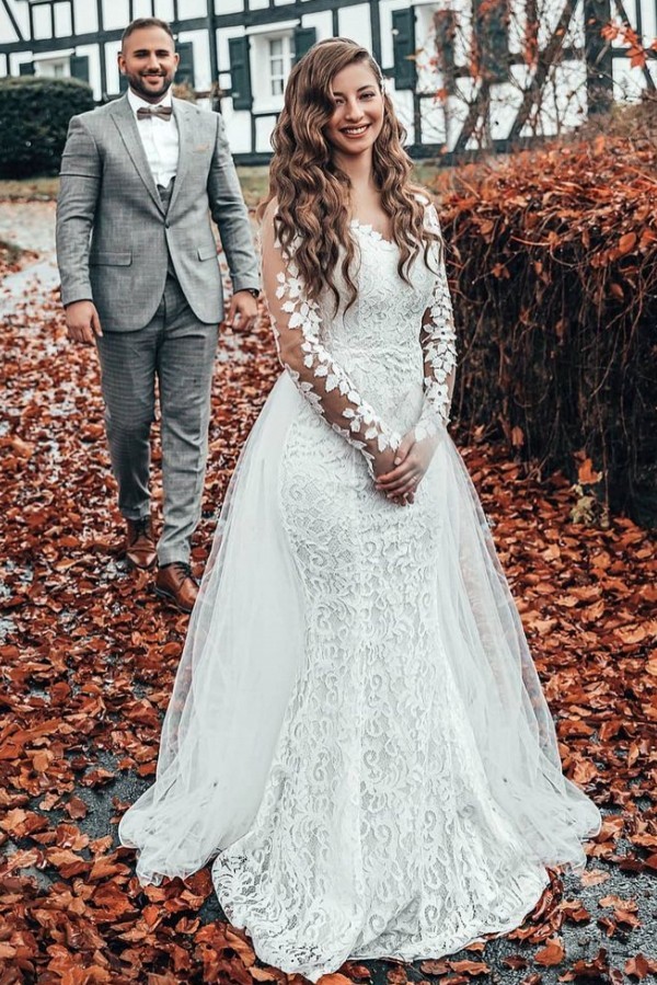 Hochzeitskleid Langarm | Brautkleider Spitze Günstig