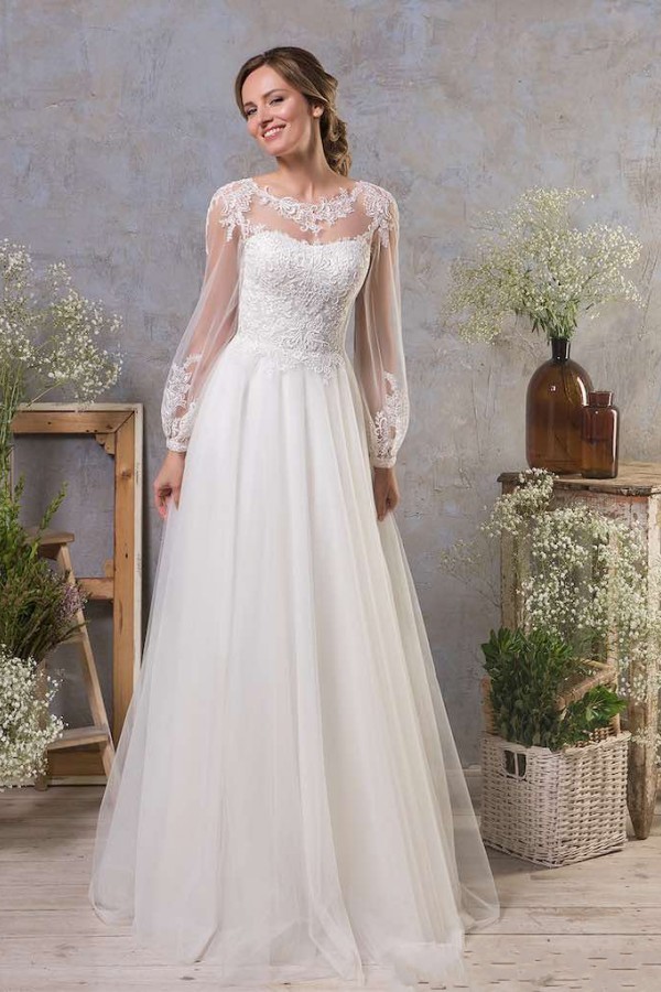 Boho Hochzeitskleider Mit Ärmel | A Linie Brautkleid Tüll