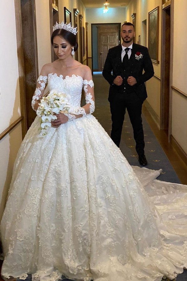 Extravagante Brautkleid Mit Ärmel | Prinzessin Hochzeitskleider mit Spitze