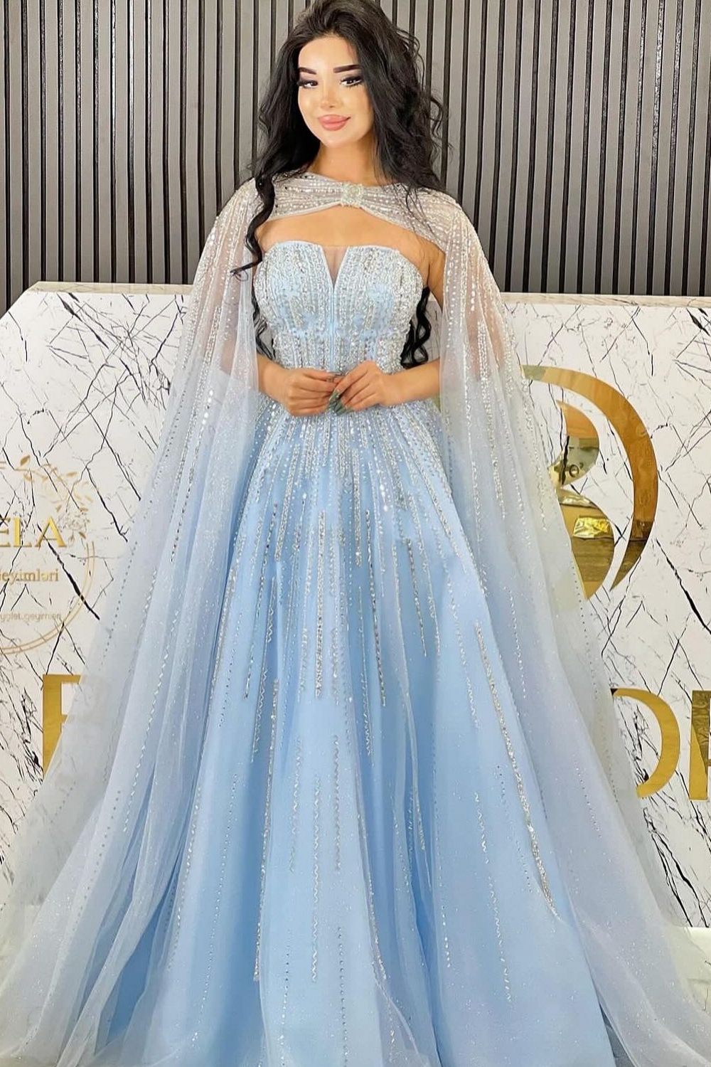 Luxus Abendkleider mit Glitzer Abiballkleid Blau Lang-babyonlinedressde
