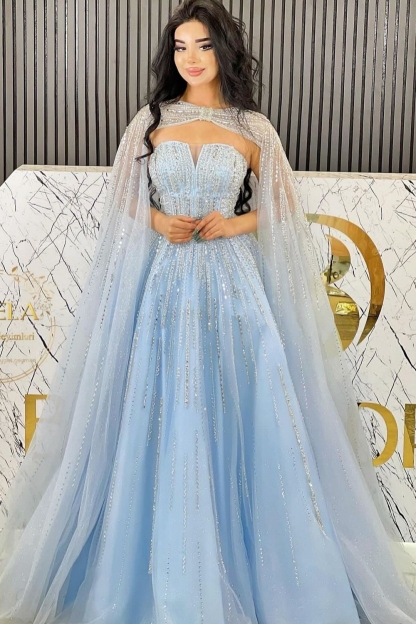 Luxus Abendkleider mit Glitzer Abiballkleid Blau Lang