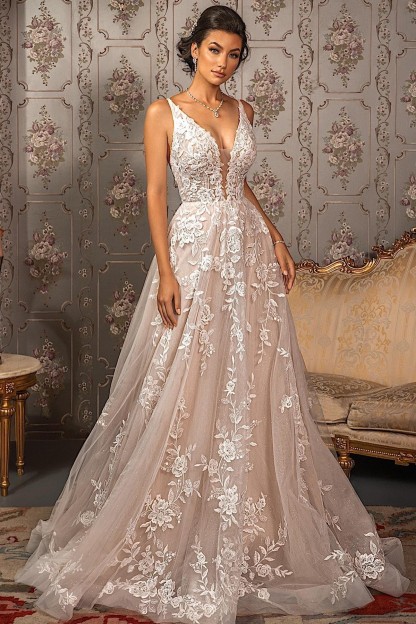 Schöne Hochzeitskleider A Linie Spitze | Brautkleider Rückenfrei Online