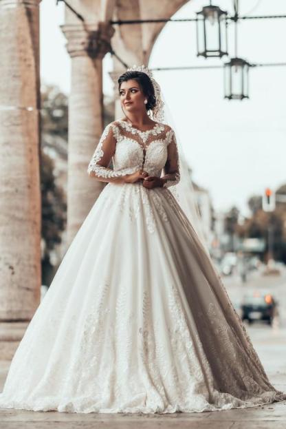 Designer A linie Hochzeitskleider Mit Ärmel | Brautkleider mit Spitze