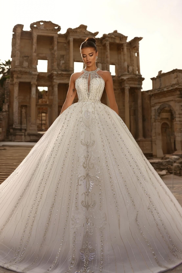 Extrvagante Brautkleider A Linie Tüll Hochzeitskleider mit Glitzer
