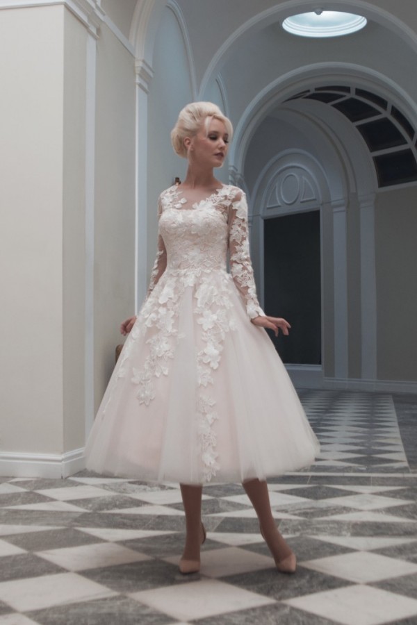 Elegante Brautkleider Kurz Spitze | A Linie Hochzeitskleider mit Ärmel