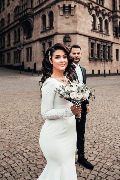 Designer Hochzeitskleider Meerjungfrau | Brautkleid mit Ärmel