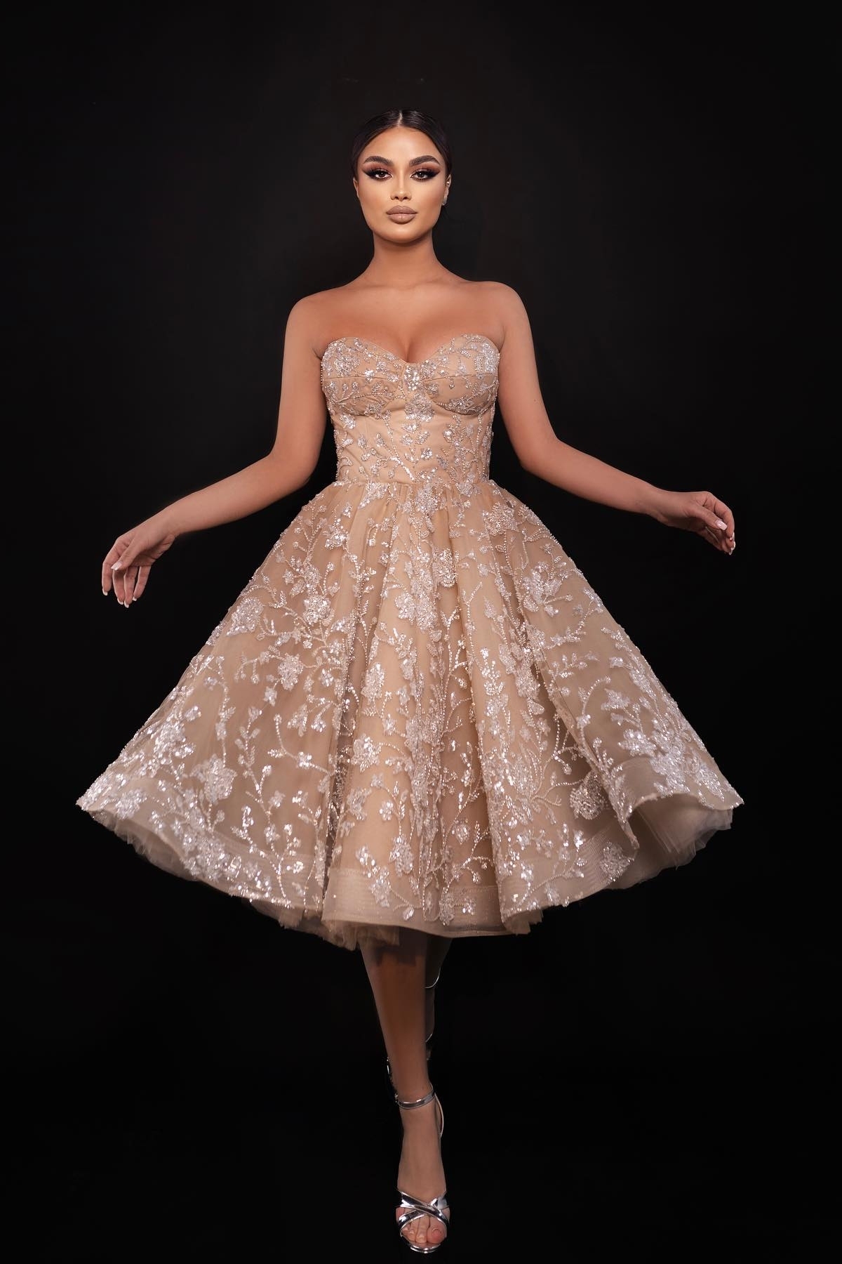 Champagne Brautkleider Kurz Hochzeitskleider mit Spitze