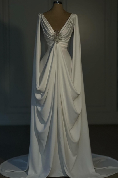 Schöne Abendkleider Lang V Ausschnitt | Weißes Abiballkleid Mit Ärmel
