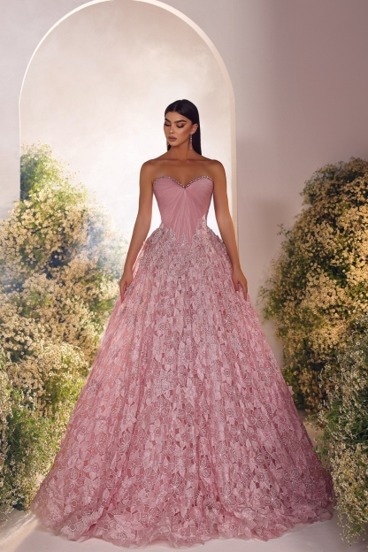 Schöne Ballkleider lang Rosa Spitze Abendkleider online