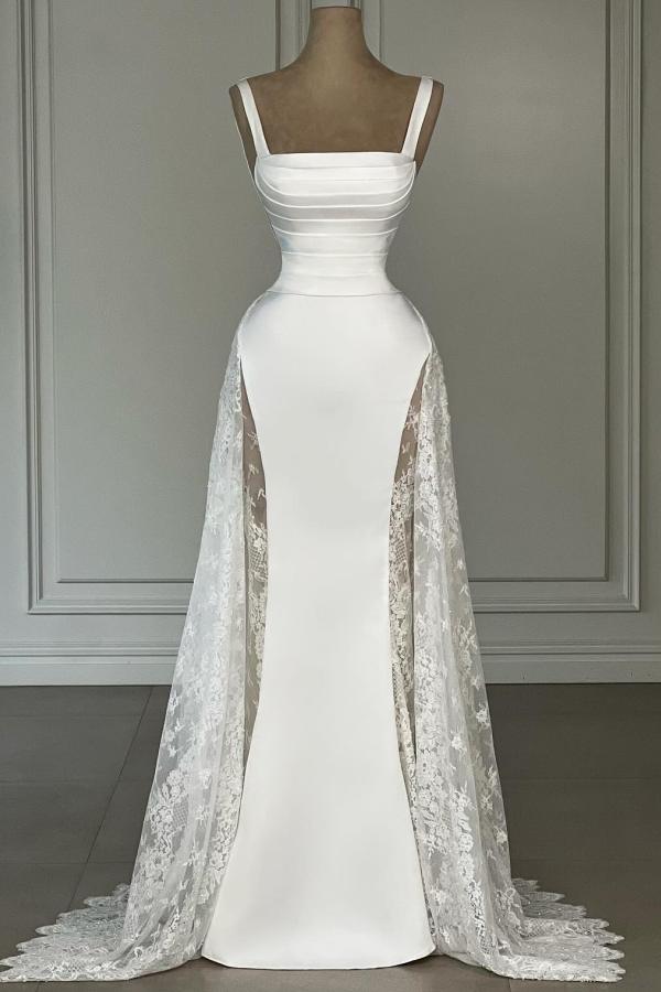 Schlichte Abendkleider Lang Weiß Abiballkleider mit Spitze-babyonlinedressde