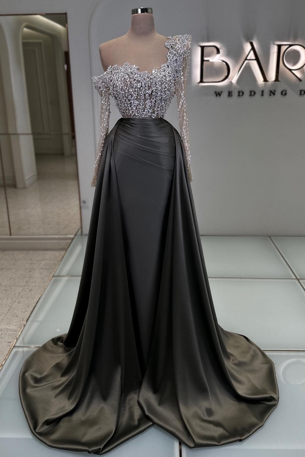 Luxus Ballkleider Lang Glitzer Abendkleider Abiballkleider mit Ärmel-babyonlinedressde