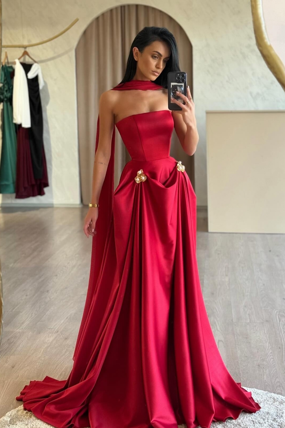 Schlichte Abendkleider Lang Rot Ballkleider Abiballkleider Satin