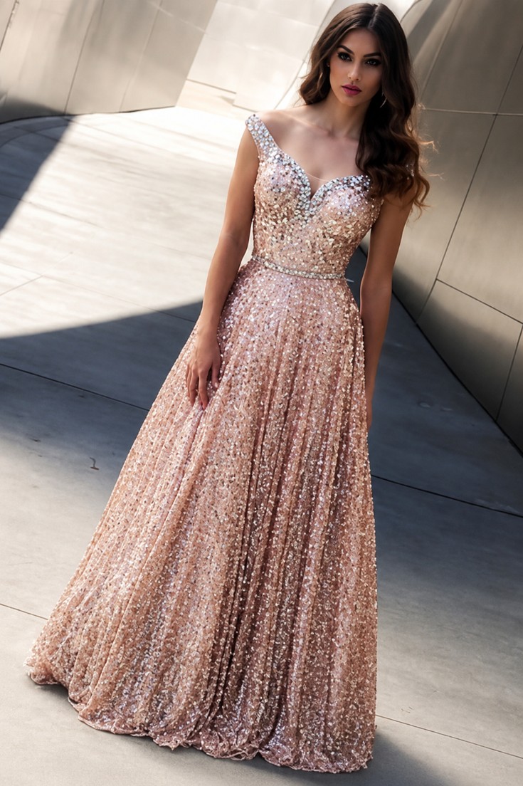 Elegante Abendkleid Lang Rosa | Abendkleider Mit Glitzer