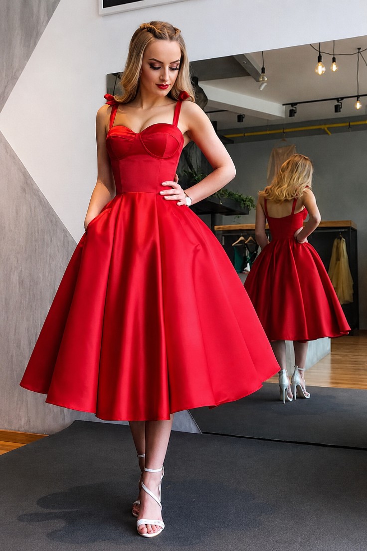 Elegante Rote Cocktailkleider Kurz A Linie Knielange Abiballkleider Abendmoden