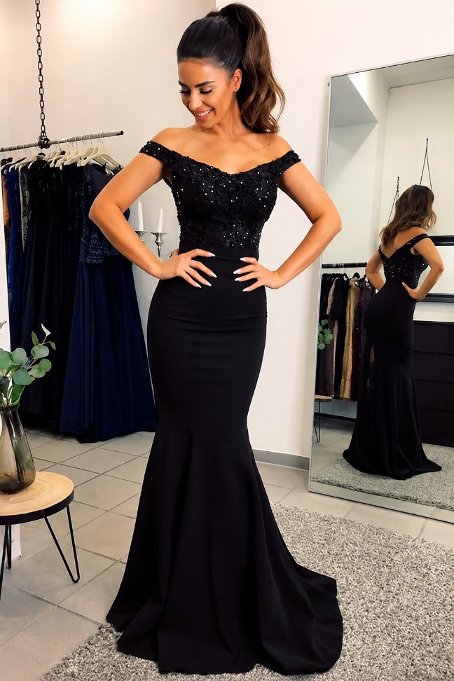 Navy Blau Abendkleider Lang Günstig Meerjungfrau Spitze Abendkleid Abiballkleider