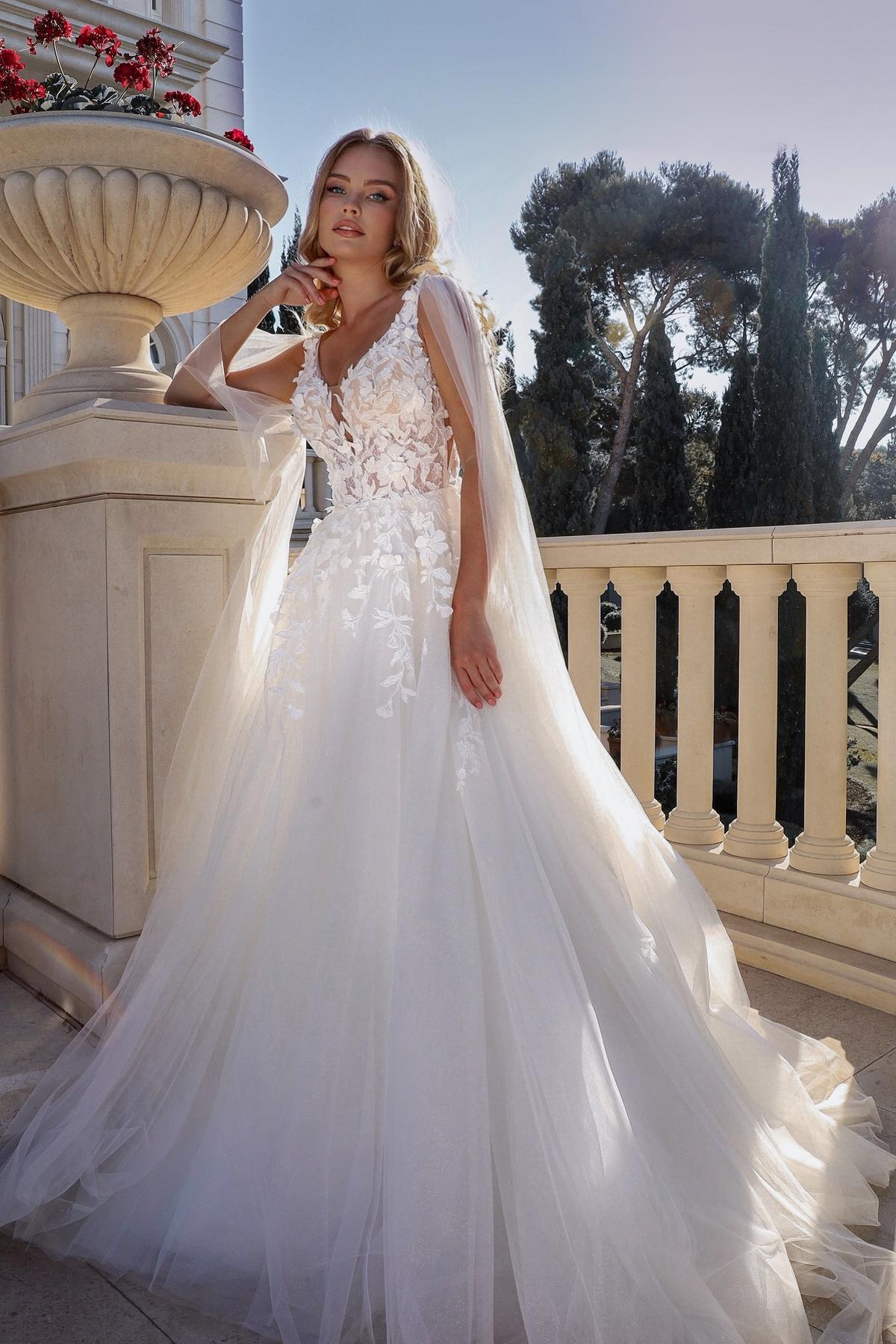 Sexy Hochzeitskleider A Linie Spitze Brautkleider mit Stola