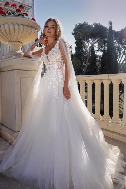 Sexy Hochzeitskleider A Linie Spitze Brautkleider mit Stola