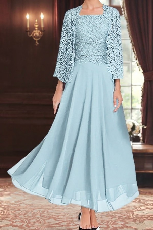 Mint Grüne Brautmutterkleider Lang Chiffon Kleid für Brautmutter mit Jacke-babyonlinedressde