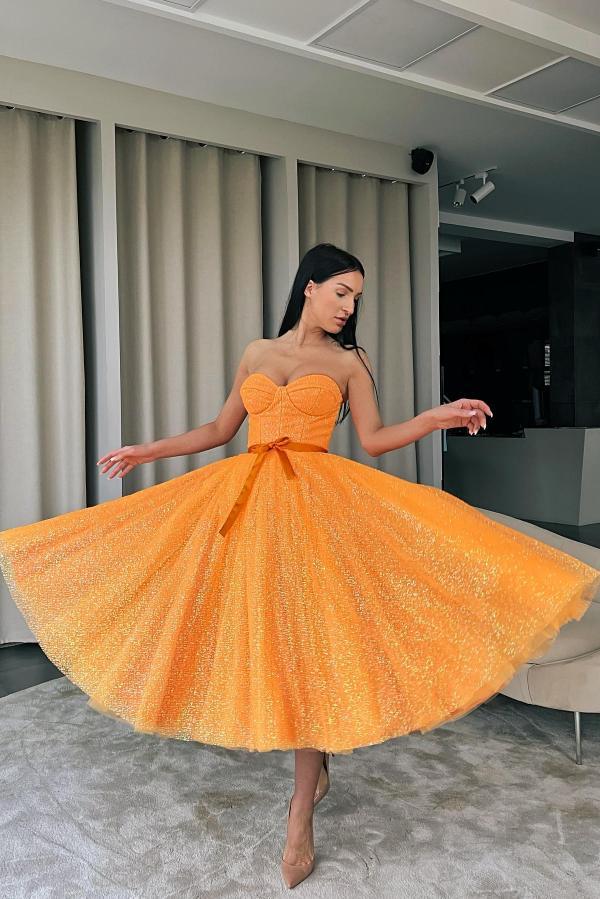 Orange Cocktailkleider Partykleider Schlicht Abiballkleider Kurz Glitzer-babyonlinedressde