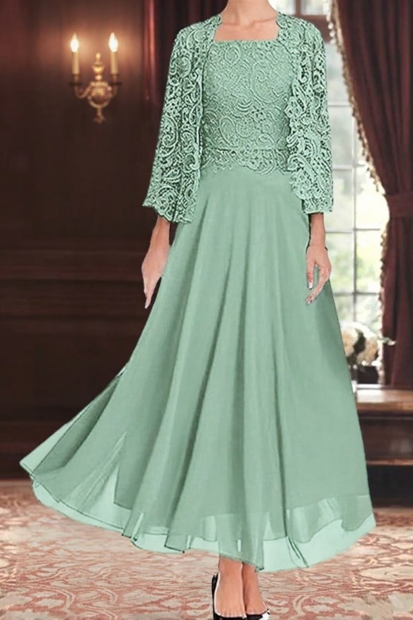 Mint Grüne Brautmutterkleider Lang Chiffon Kleid für Brautmutter mit Jacke-babyonlinedressde