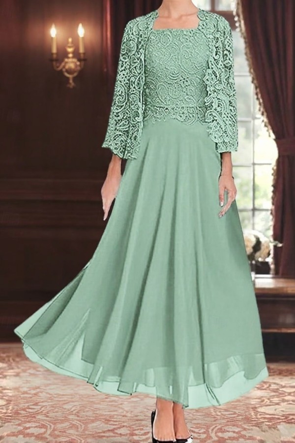 Mint Grüne Brautmutterkleider Lang Chiffon Kleid für Brautmutter mit Jacke-babyonlinedressde