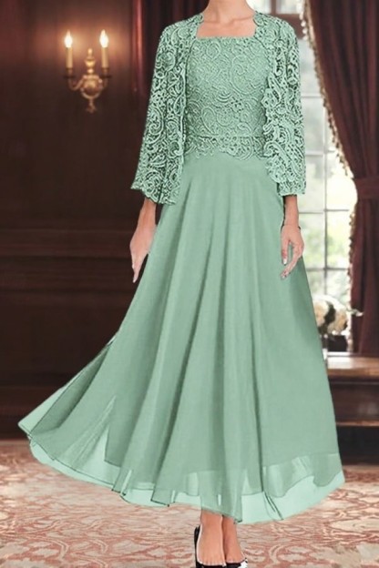 Mint Grüne Brautmutterkleider Lang Chiffon Kleid für Brautmutter mit Jacke-babyonlinedressde