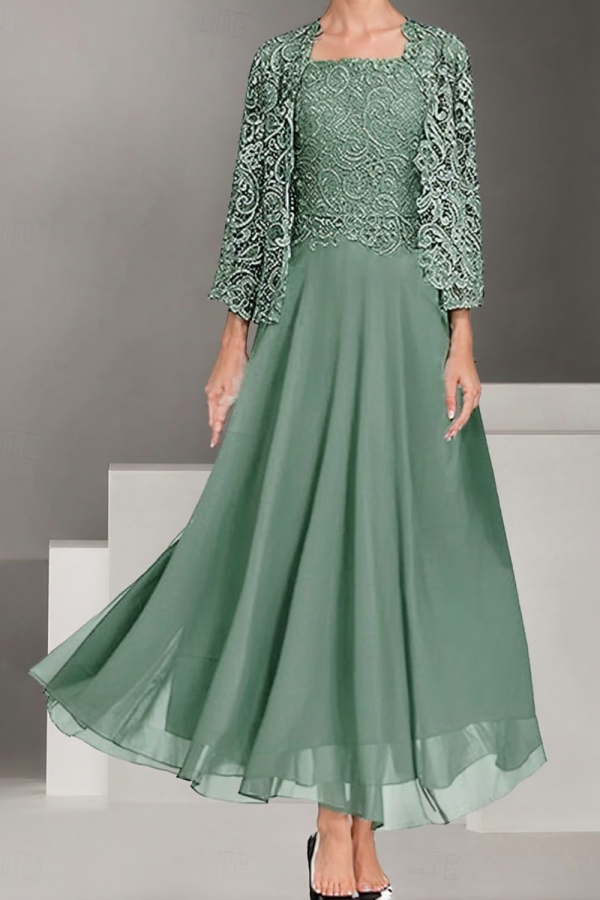 Mint Grüne Brautmutterkleider Lang Chiffon Kleid für Brautmutter mit Jacke-babyonlinedressde