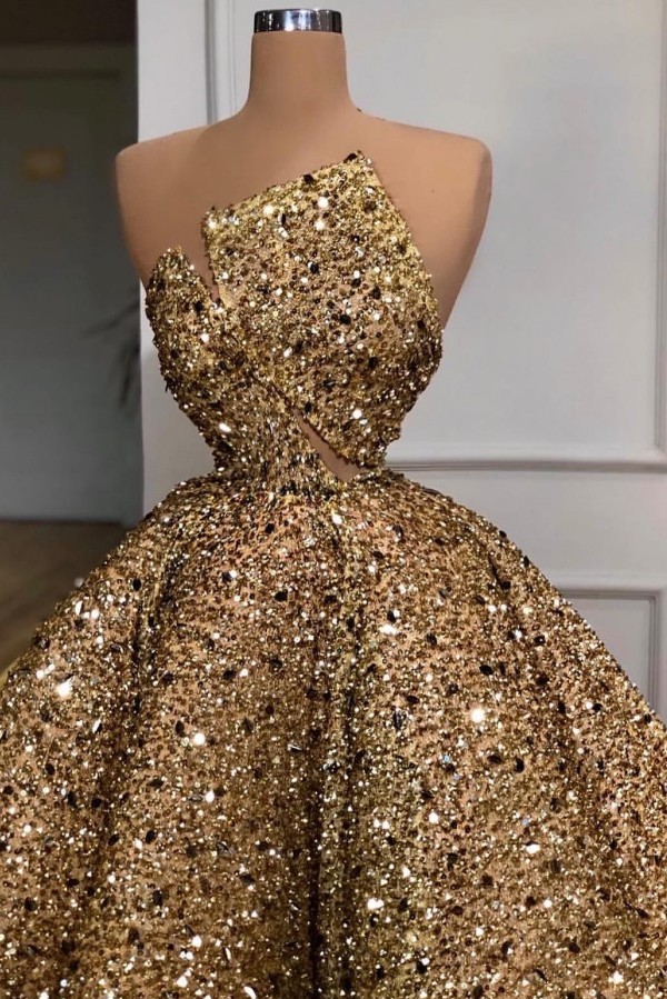 Extravagante Ballkleider Lang Glitzer Abendkleider Golden Online