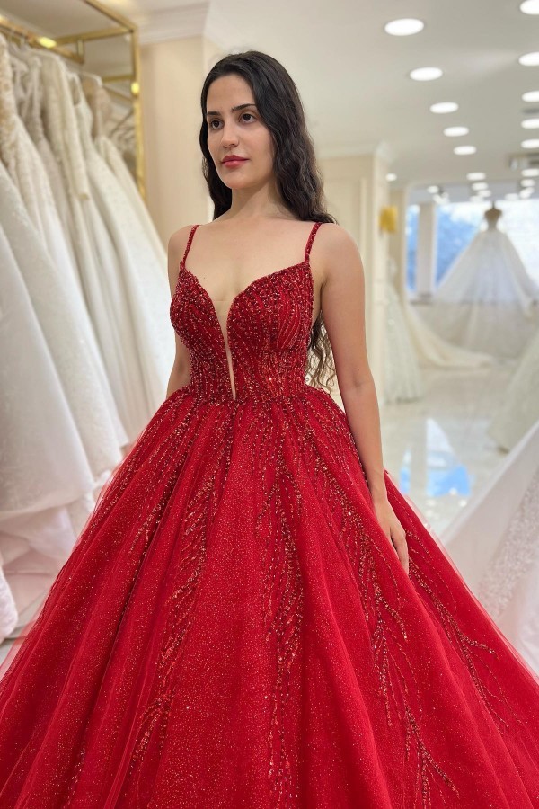 Designer Brautkleider Rot Prinzessin Hochzeitskleider Glitzer
