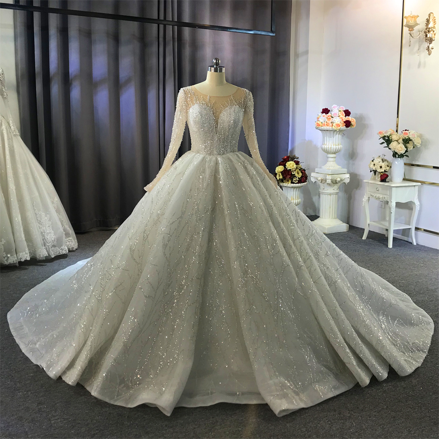 Extravagante Brautkleider Prinzessin | Hochzeitskleider Glitzer mit Ärmel