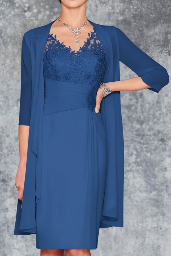Mint Brautmutterkleid Kurz Chiffon | Kurze Brautmutterkleider mit Jacke