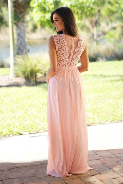 Günstig Brautjungfernkleider Lang Pink Mit Spitze Chiffon Kleider Für Brautjungfern