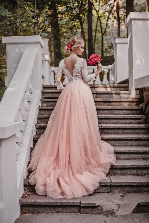 Rosa Weiß Wedding Dresses with Sleeves Lace A-Line Bridal Fashion Wedding Dresses-babyonlinedressde