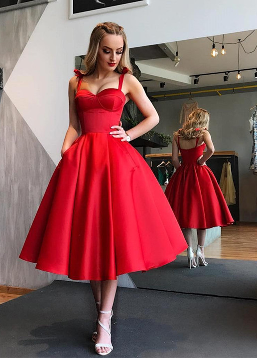 Elegante Rote Cocktailkleider Kurz A Linie Knielange Abiballkleider Abendmoden