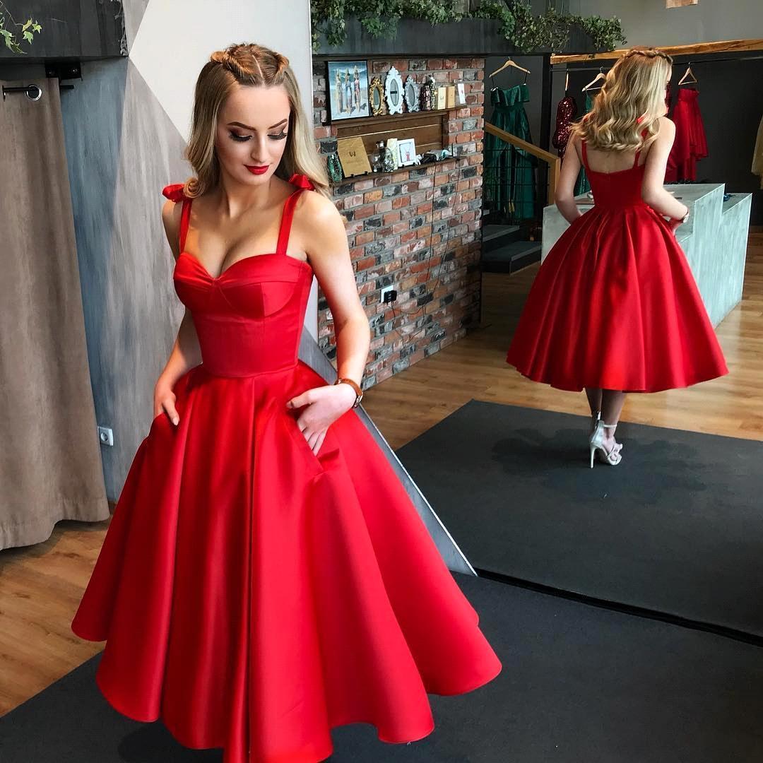 Elegante Rote Cocktailkleider Kurz A Linie Knielange Abiballkleider Abendmoden