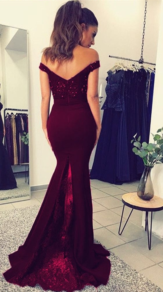 Navy Blau Abendkleider Lang Günstig Meerjungfrau Spitze Abendkleid Abiballkleider