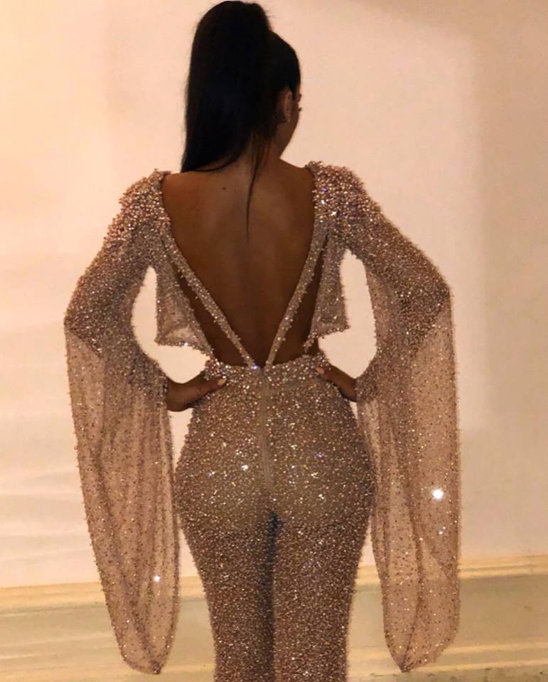 Luxus Abendkleid Gold 2 Teilig Pailletten Abendkleider Mit Ärmel