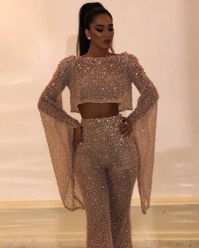 Luxus Abendkleid Gold 2 Teilig Pailletten Abendkleider Mit Ärmel