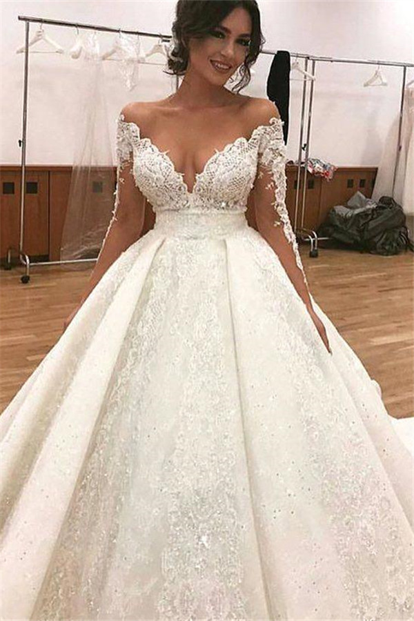Luxury Prinzessin Hochzeitskleider Mit Ärmel Weiße Brautkleider Günstig Online-babyonlinedressde