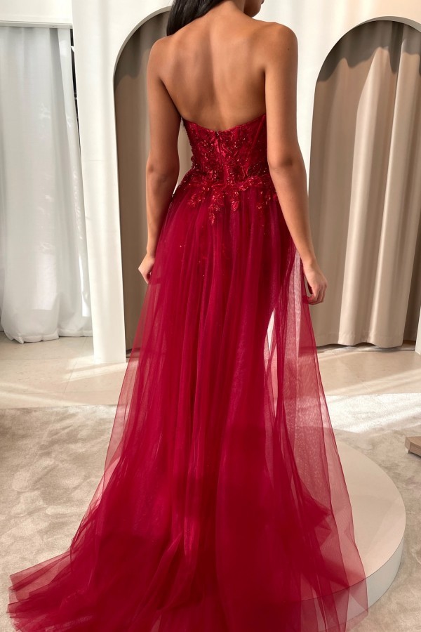 Elegante Abendkleider Lang Rot | Abiballkleider Spitze Günstig