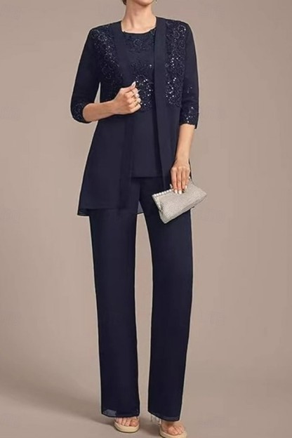 Navy Blaue Festliche Mutter Hosenanzug Chiffon Brautmutterkleider Günstig-babyonlinedressde
