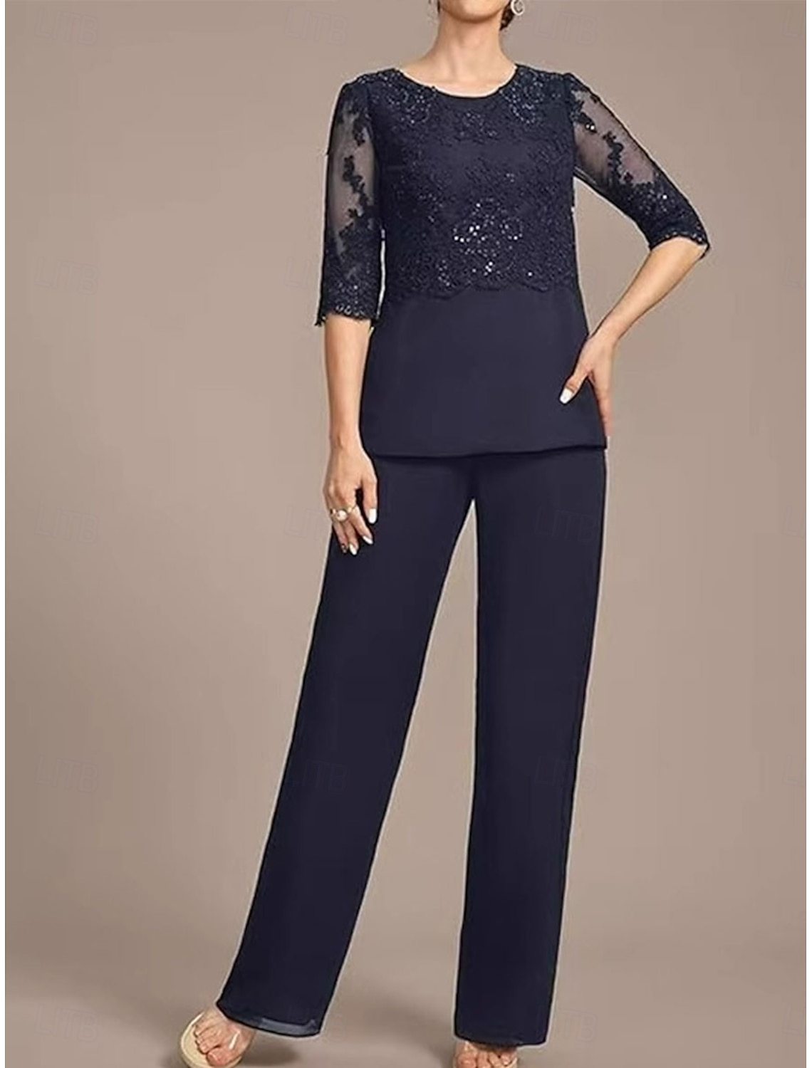 Navy Blaue Festliche Mutter Hosenanzug Chiffon Brautmutterkleider Günstig-babyonlinedressde