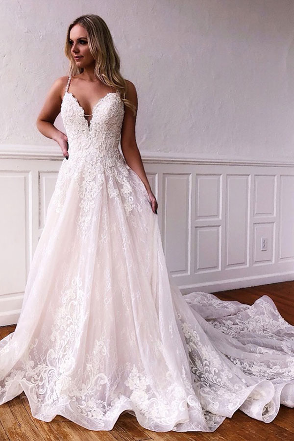 Elegante Brautkleider A linie | Spitze Hochzeitskleider Günstig Online-babyonlinedressde