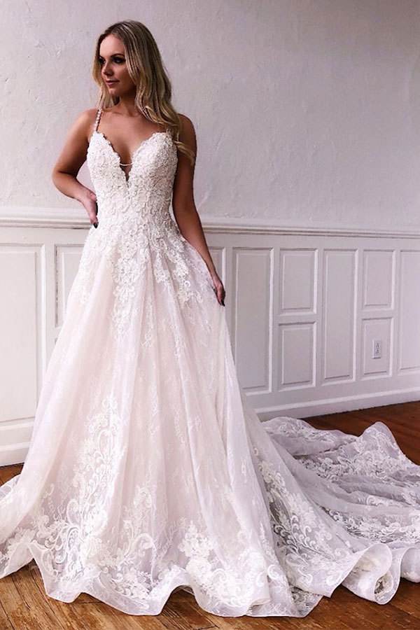 Elegante Brautkleider A linie | Spitze Hochzeitskleider Günstig Online-babyonlinedressde