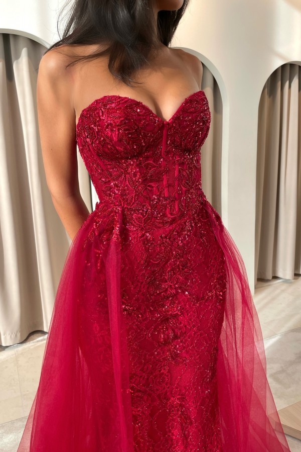 Elegante Abendkleider Lang Rot | Abiballkleider Spitze Günstig